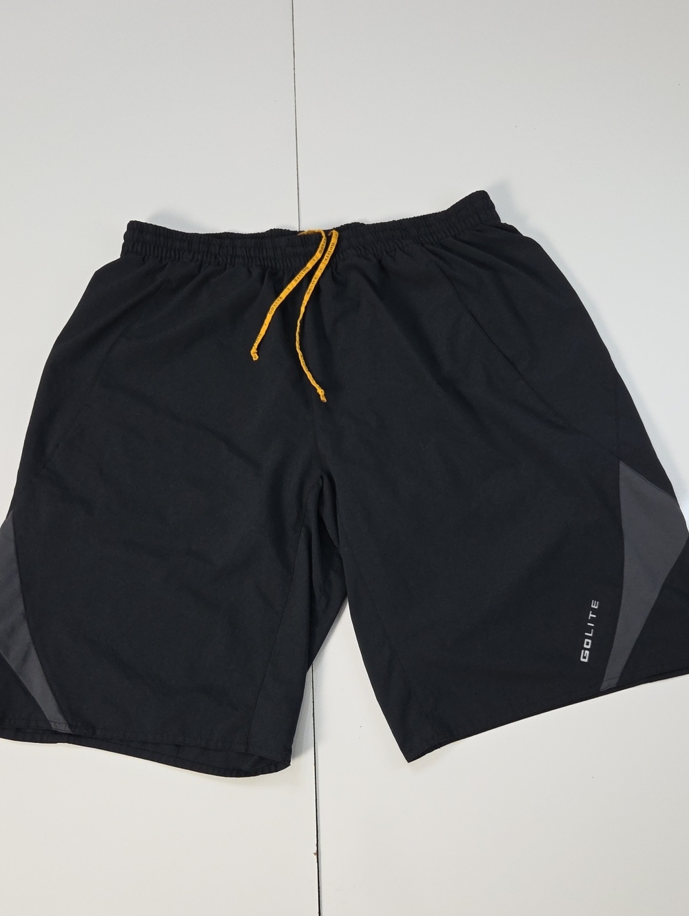 Golite Men's Black Athletic Lined Shorts with Yellow Drawstring
